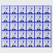 Papier Cadeau Ajouter le nom panda 1er anniversaire bleu (Plat)