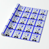 Papier Cadeau Ajouter le nom panda 1er anniversaire bleu (Déroulé)