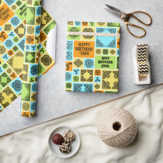 Papier Cadeau Ajouter nom et relation Anniversaire Orange & Vert (Artisanat)