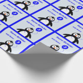 Papier Cadeau Ajouter nom pingouin 3e anniversaire bleu (Coin)