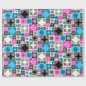 Papier Cadeau Ajouter Nom & Relation Anniversaire Magenta & Bleu (Plat)