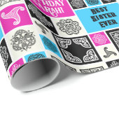 Papier Cadeau Ajouter Nom & Relation Anniversaire Magenta & Bleu (Coin rond)