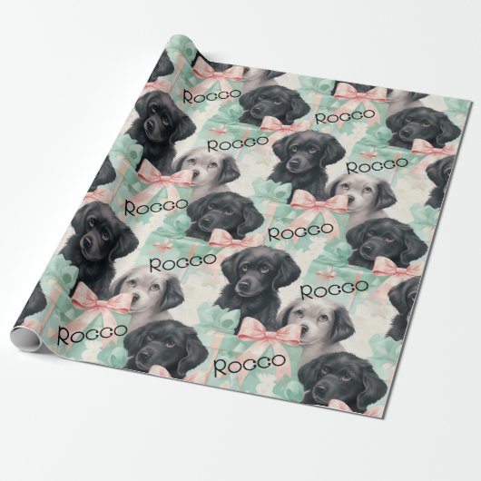 Papier Cadeau Ajouter un nom Labrador Puppy Mint Modern Christma (Déroulé)