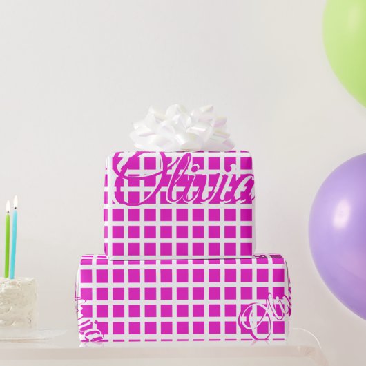 Papier Cadeau Ajouter un nom Motif moderne blanc et rose chaud (Cadeaux de fête)