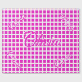 Papier Cadeau Ajouter un nom Motif moderne blanc et rose chaud (Plat)