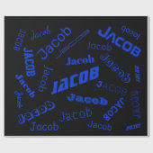 Papier Cadeau Ajouter un nom ou un mot | Bleu et noir (Plat)