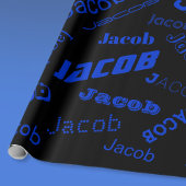 Papier Cadeau Ajouter un nom ou un mot | Bleu et noir