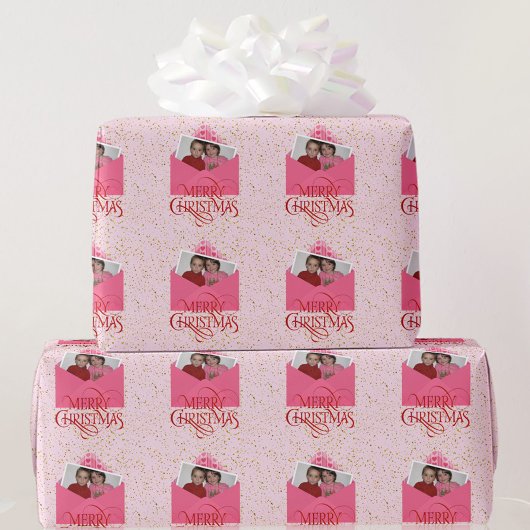 Papier Cadeau Ajouter VOTRE photo Noël rouge et rose