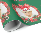 Papier Cadeau AJOUTEZ VOTRE PHOTO dans cette couronne de Noël (Coin rond)