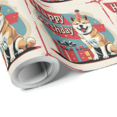 Papier Cadeau Akita Chien coloré (Coin rond)
