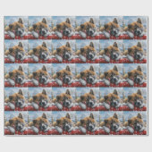 Papier Cadeau Akita Chien Festive de Noël (Plat)