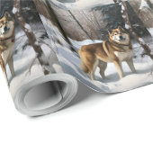 Papier Cadeau Akita Laisser Neige Noël (Coin rond)