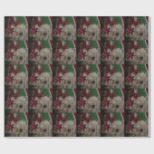 Papier Cadeau Akita mignon dormant avec des décorations de Noël (Plat)