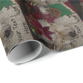 Papier Cadeau Akita mignon dormant avec des décorations de Noël (Coin rond)