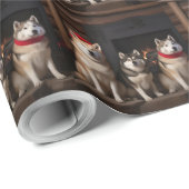 Papier Cadeau Akita par le Noël de la cheminée (Coin rond)