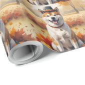 Papier Cadeau Akita quitte l'automne Thanksgiving Art (Coin rond)