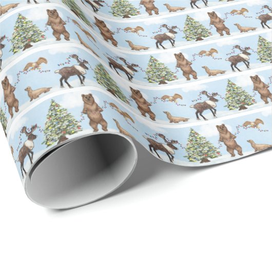 Papier Cadeau Alaska Wildlife Holiday Wrapping Paper (Coin rond)