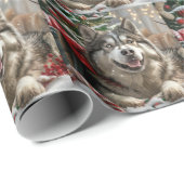 Papier Cadeau Alaskan Malamute Chien Fête de Noël (Coin rond)