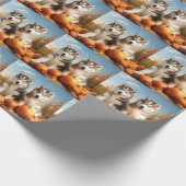 Papier Cadeau Alaskan Malamute Chiot Automne Citrouille délice (Coin)
