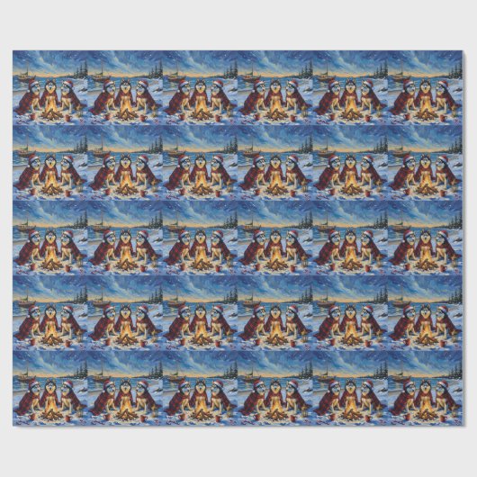 Papier Cadeau Alaskan Malamute Christmas Bonfire Beach Holiday (Plat)