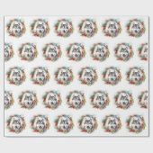 Papier Cadeau Alaskan Malamute Festive de la couronne de Noël (Plat)