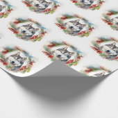 Papier Cadeau Alaskan Malamute Festive de la couronne de Noël (Coin)