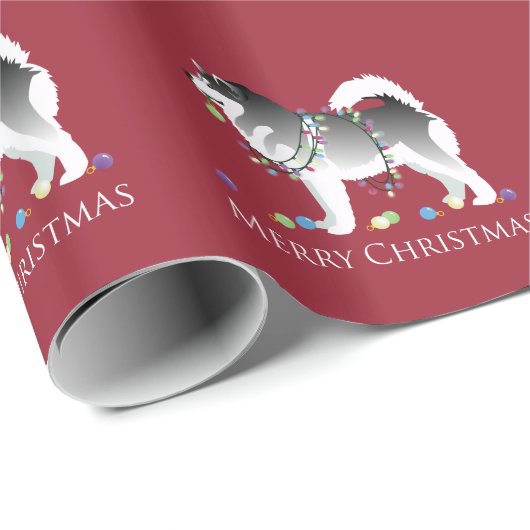 Papier Cadeau Alaskien Malamute Chien Joyeux Noël Design (Coin rond)