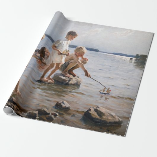 Papier Cadeau Albert Edelfeue - Les garçons jouent sur le rivage (Déroulé)