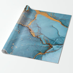 Papier Cadeau Alcool Encre Art. Sapphirine et couleur de la mer 