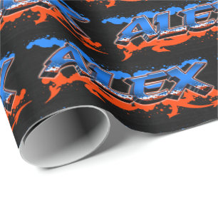 Papier Cadeau Alex prénom Graffiti blue orange