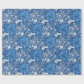 Papier Cadeau Algue de Nouveau d'art florale, bleu de cobalt et (Plat)