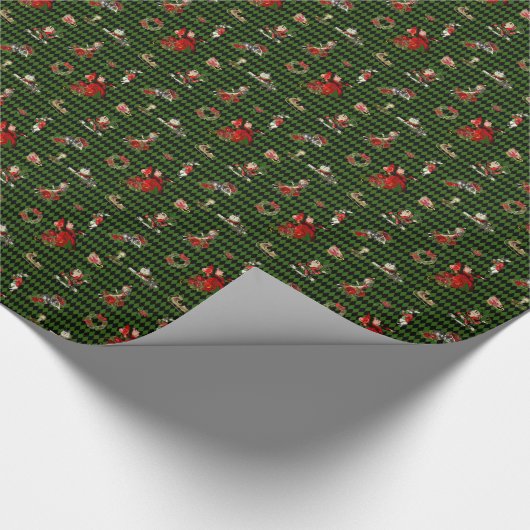 Papier Cadeau Alice au pays des merveilles à Noël en vert/noir (Coin)