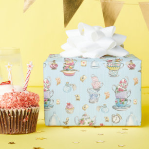 Papier Cadeau Alice au pays des merveilles Aquarelle Bleue Bleu 