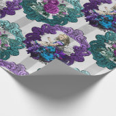 Papier Cadeau Alice au pays des merveilles, cadre vert pourpre (Coin)