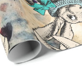 Papier Cadeau Alice au pays des merveilles lapin blanc violet (Coin rond)