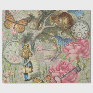 Papier Cadeau Alice Chat du Cheshire Jardin de l'Arbre Wonderlan