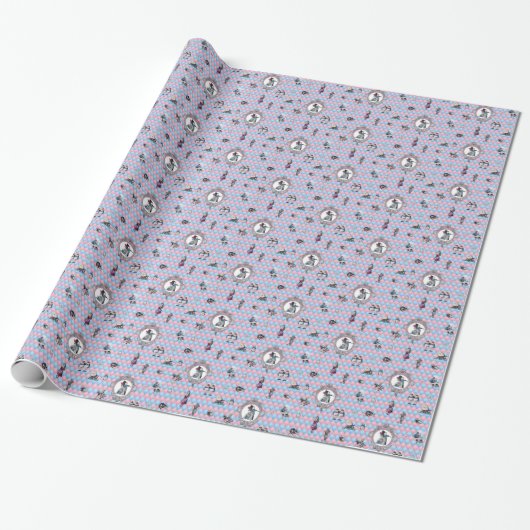Papier Cadeau Alice en Wonderland hiver sur Arrière - plan rose/ (Déroulé)