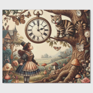 Papier Cadeau Alice et Chat du Cheshire : Fantaisie merveilleuse