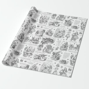 Papier Cadeau Alice in Wonderland Grey Toile Citations