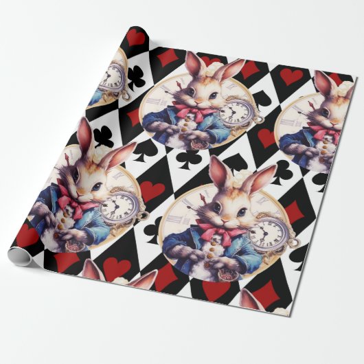 Papier Cadeau Alice In Wonderland Rabbit and Card Thème (Déroulé)