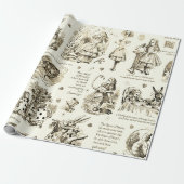 Papier Cadeau Alice in Wonderland Sepia Beige Toile Citations (Déroulé)