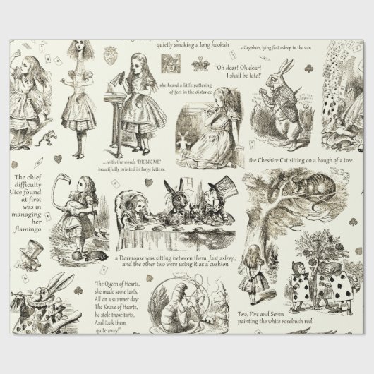 Papier Cadeau Alice in Wonderland Sepia Beige Toile Citations (Couture)
