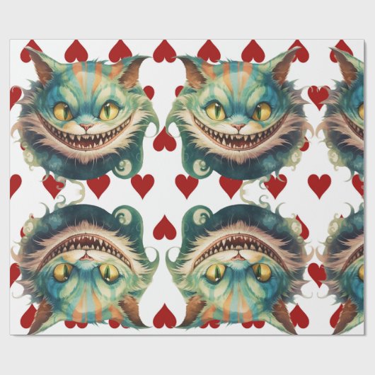 Papier Cadeau Alice In Wonderland Thème Chat et Coeurs (Plat)