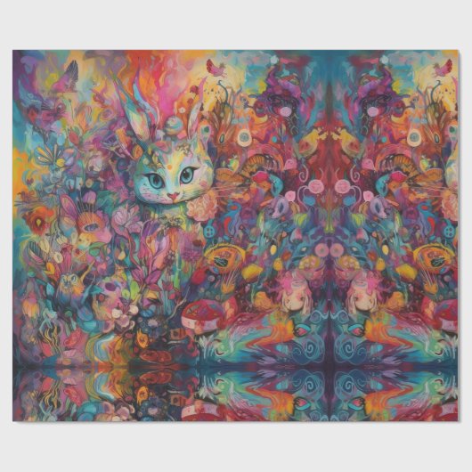 Papier Cadeau Alice psychédélique dans le thème lapin au pays de (Plat)