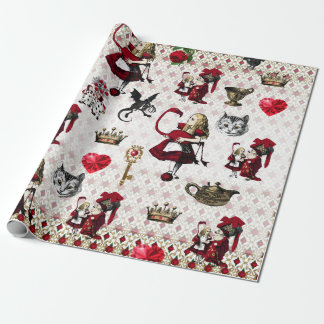 Papier Cadeau Alice, tenniel, reine des coeurs noire et rouge