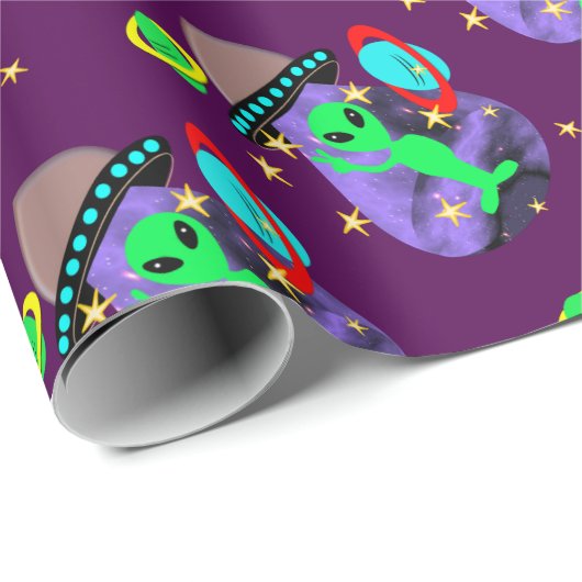 Papier Cadeau Alien Dans l'espace extra-atmosphérique amusant En (Coin rond)