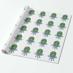Papier Cadeau Alien dans son petit vaisseau spatial
