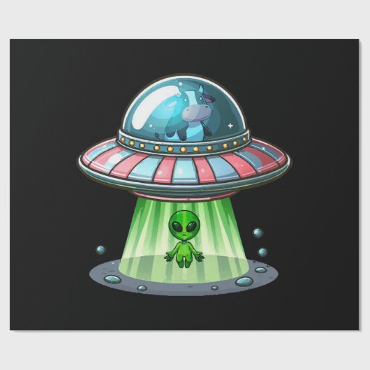 Papier Cadeau Alien enlevant une vache (Plat)