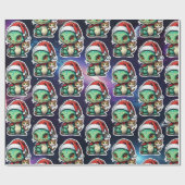 Papier Cadeau Alien et chat mignons dans l'espace (Plat)