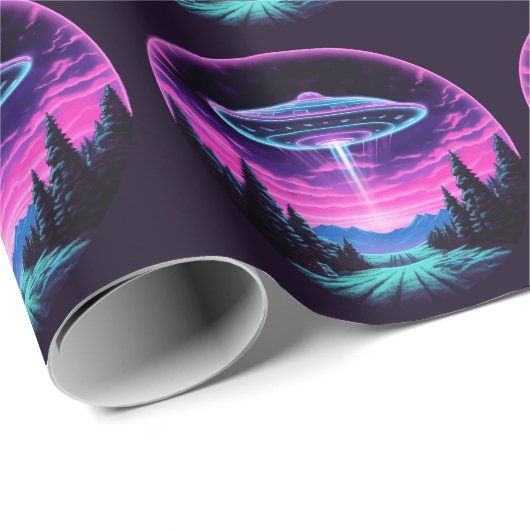 Papier Cadeau Alien vaisseau spatial rétro futuriste (Coin rond)